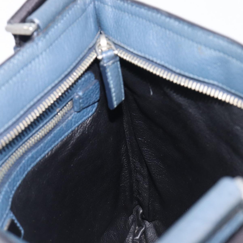 PRADA Shoulder Bag Vittero Dino Leather Navy Silver Auth LN240