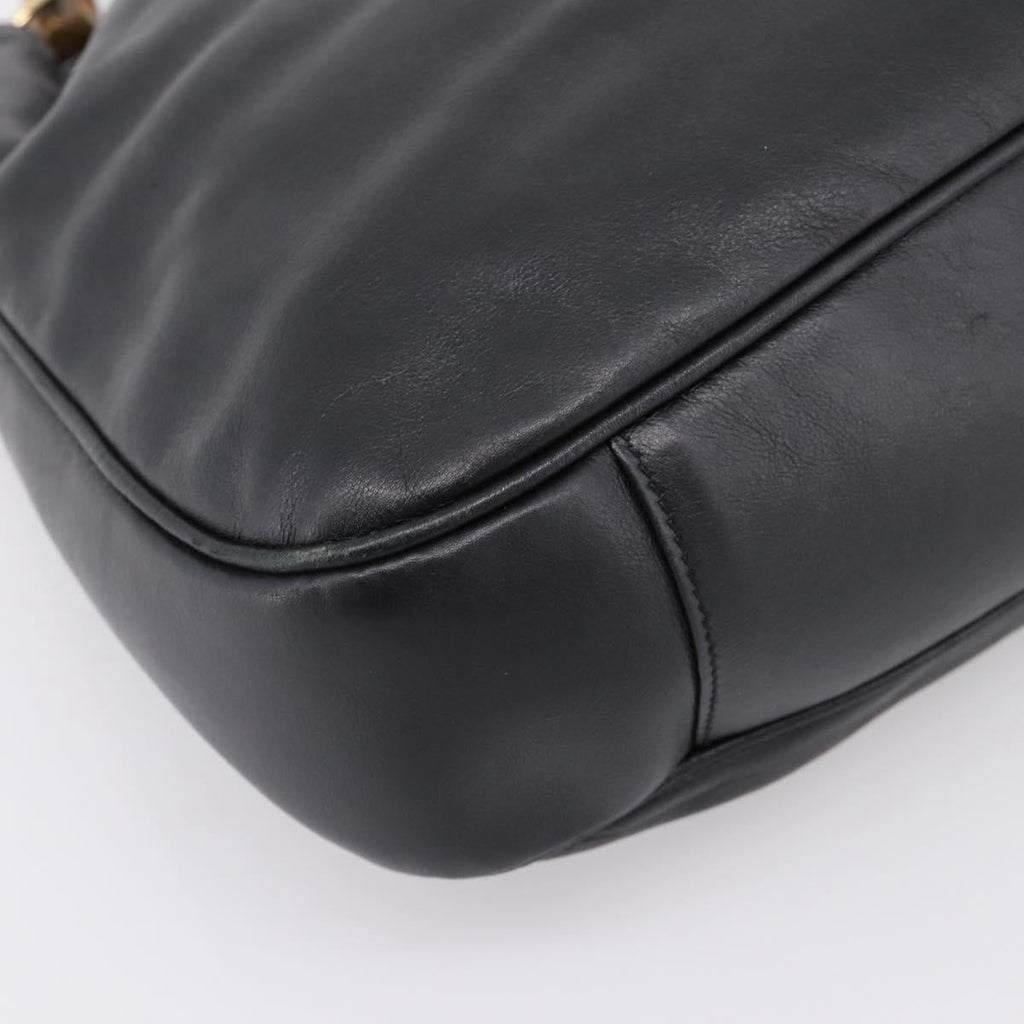 GUCCI Bamboo Hand Bag Leather 2way Black Gold 001 2058 1577 Auth LN249
