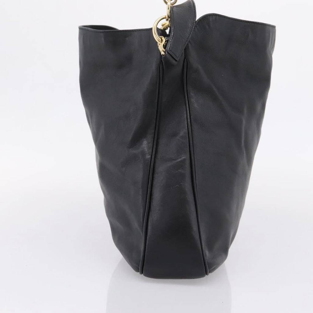 GUCCI Bamboo Hand Bag Leather 2way Black Gold 001 2058 1577 Auth LN249