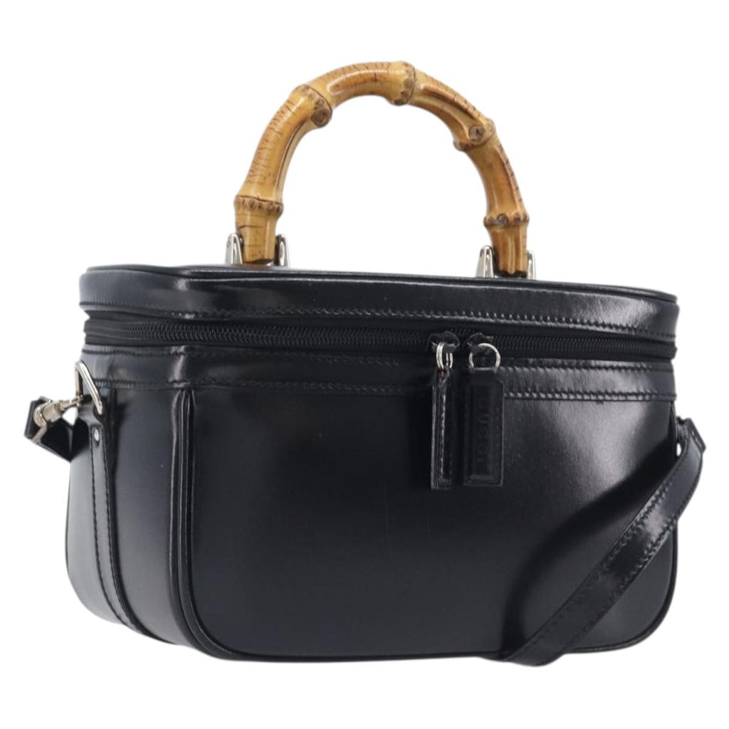 GUCCI Vanity Hand Bag Patent leather 2way Black Silver 013 2122 2490 Auth LN253