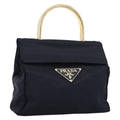 PRADA Pocono Hand Bag Nylon Navy Gold Auth mr2836