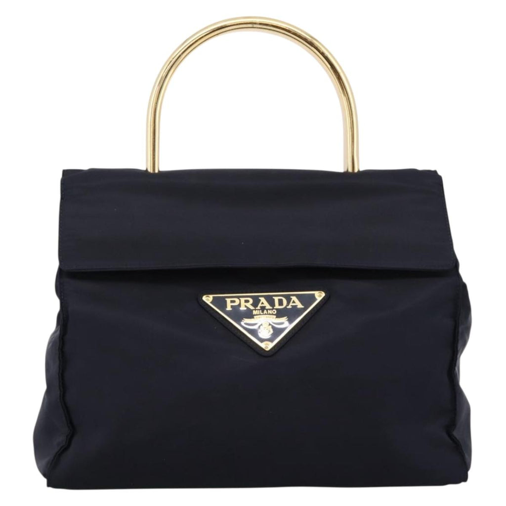 PRADA Pocono Hand Bag Nylon Navy Gold Auth mr2836