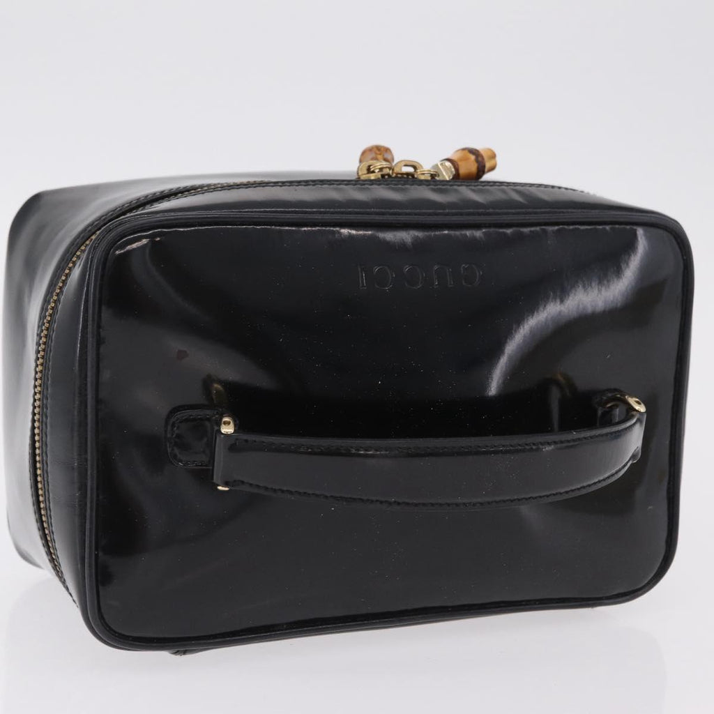GUCCI Bamboo Vanity bag Cosmetic Pouch Patent Black 032 200159 0150 Auth mr2924