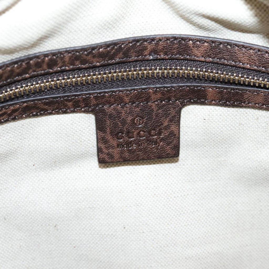 GUCCI Diamante Horsebit Shoulder Bag Canvas Beige Gold Tone Auth mr2925V