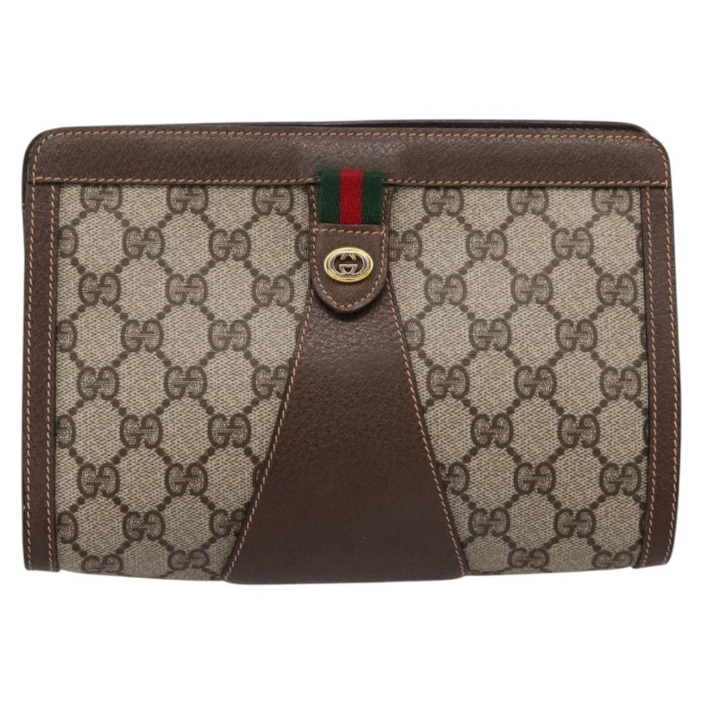 GUCCI GG Supreme Web Sherry Line Clutch Bag PVC Beige Gold 89 01 032 Auth mr2926
