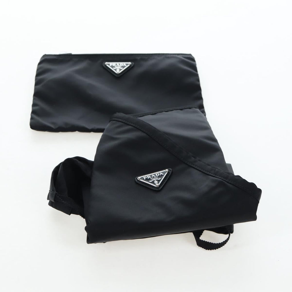 PRADA Balaclava Hat Nylon Black Silver Auth mr2932