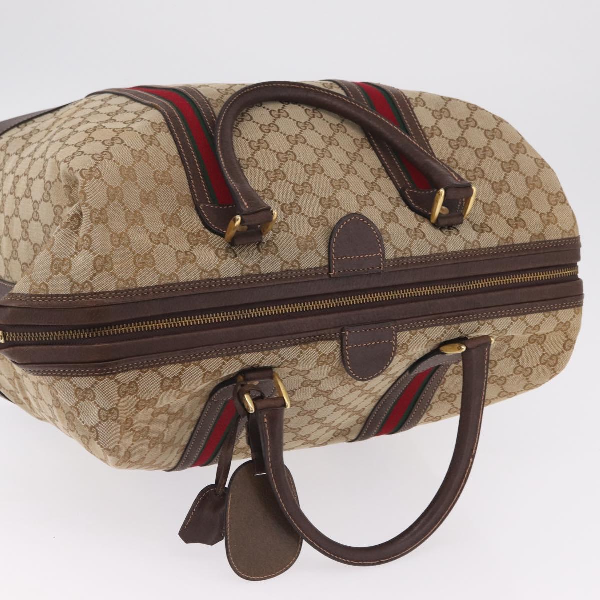 GUCCI GG Canvas Web Sherry Line Boston Bag Beige Gold Tone Auth mr3043