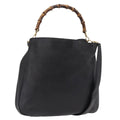 GUCCI Bamboo Hand Bag Leather Black Gold Tone 001 123 1577 Auth mr3072A
