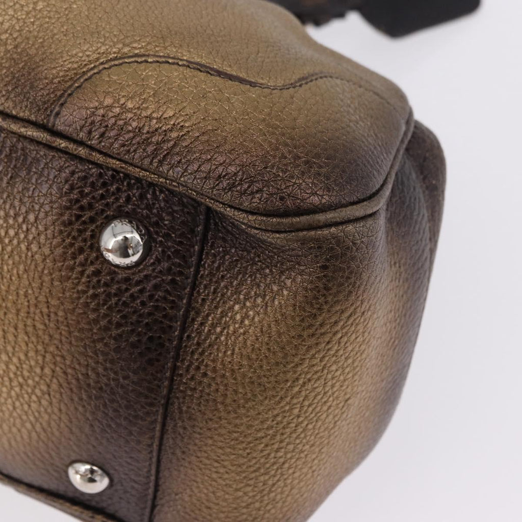 PRADA Hand Bag Leather Gold Tone Auth yk20860V