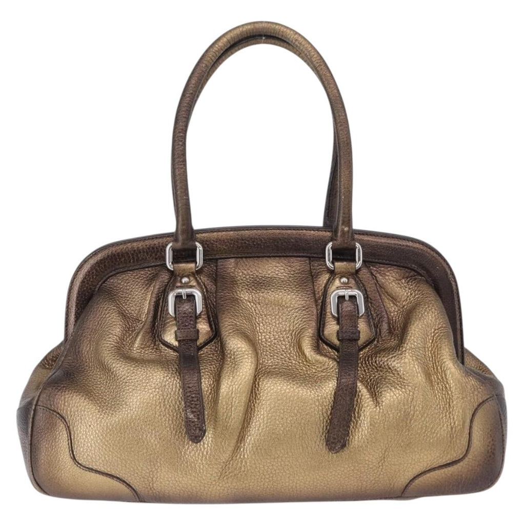 PRADA Hand Bag Leather Gold Tone Auth yk20860V