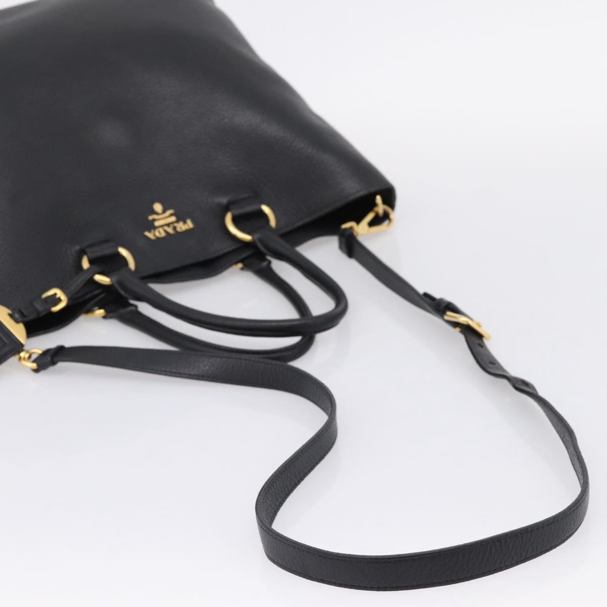 PRADA Tote Bag Leather 2way Black Gold Auth yk21027V