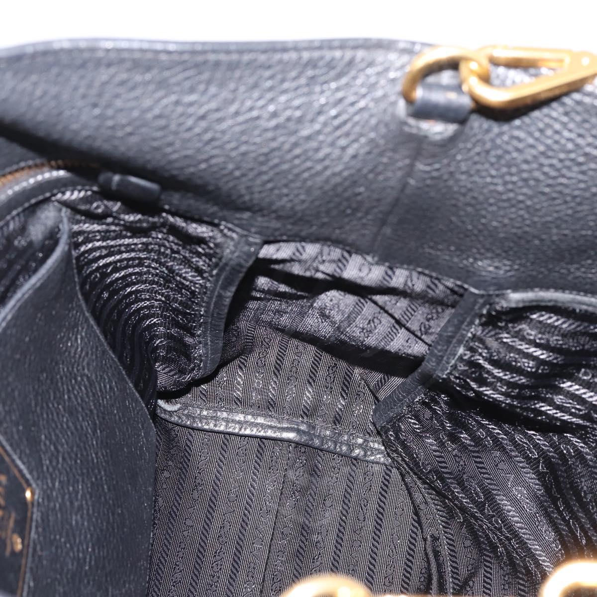 PRADA Tote Bag Leather 2way Black Gold Auth yk21027V