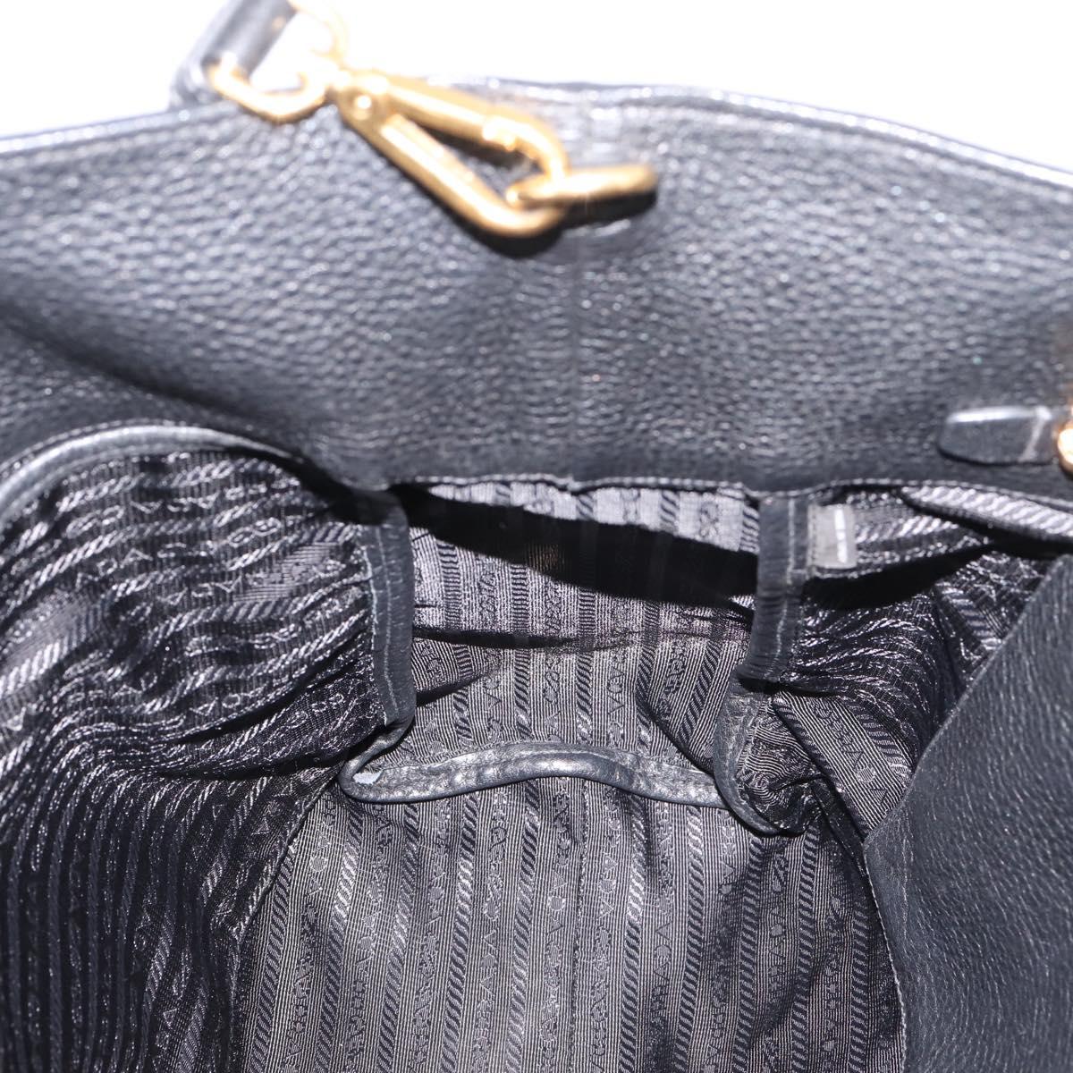 PRADA Tote Bag Leather 2way Black Gold Auth yk21027V