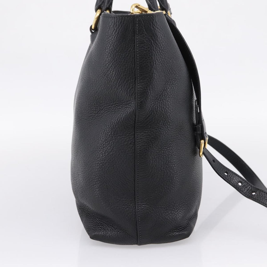 PRADA Tote Bag Leather 2way Black Gold Auth yk21027V