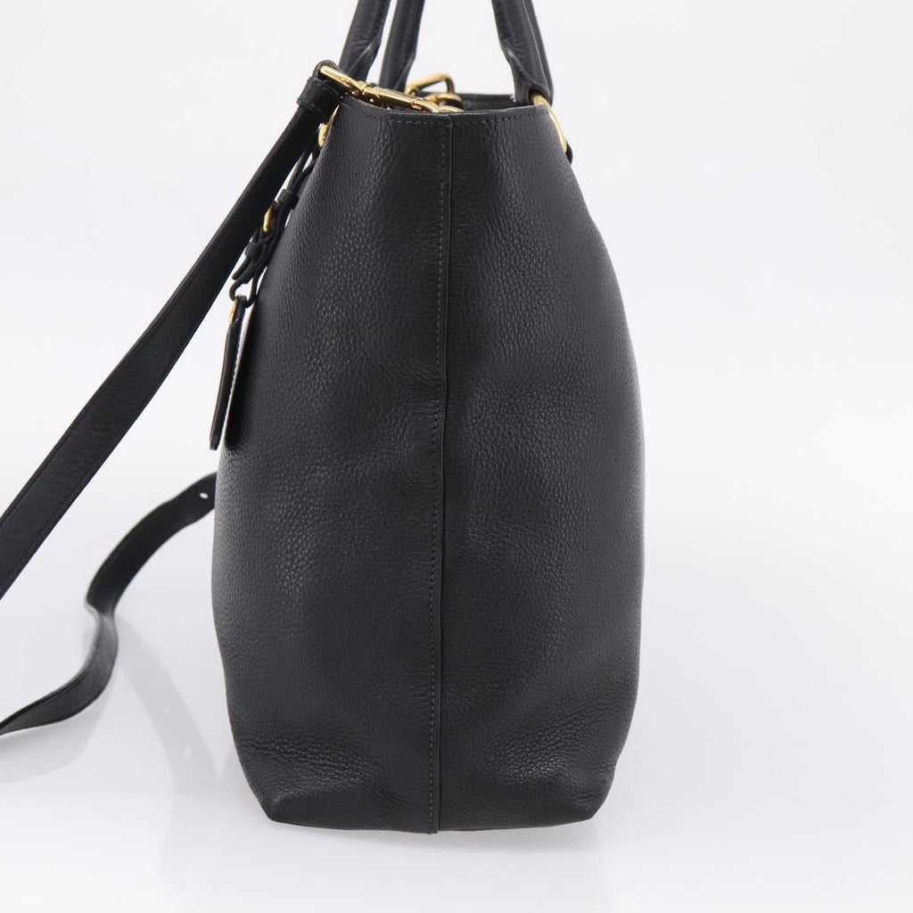 PRADA Tote Bag Leather 2way Black Gold Auth yk21027V